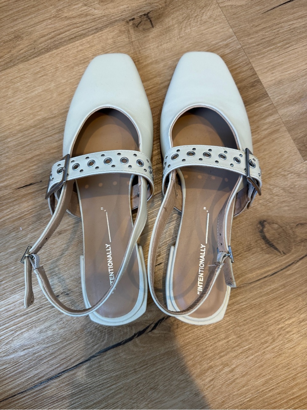 INTENTIONALLY BLANK White Perforated Mary Jane Slingback Mules